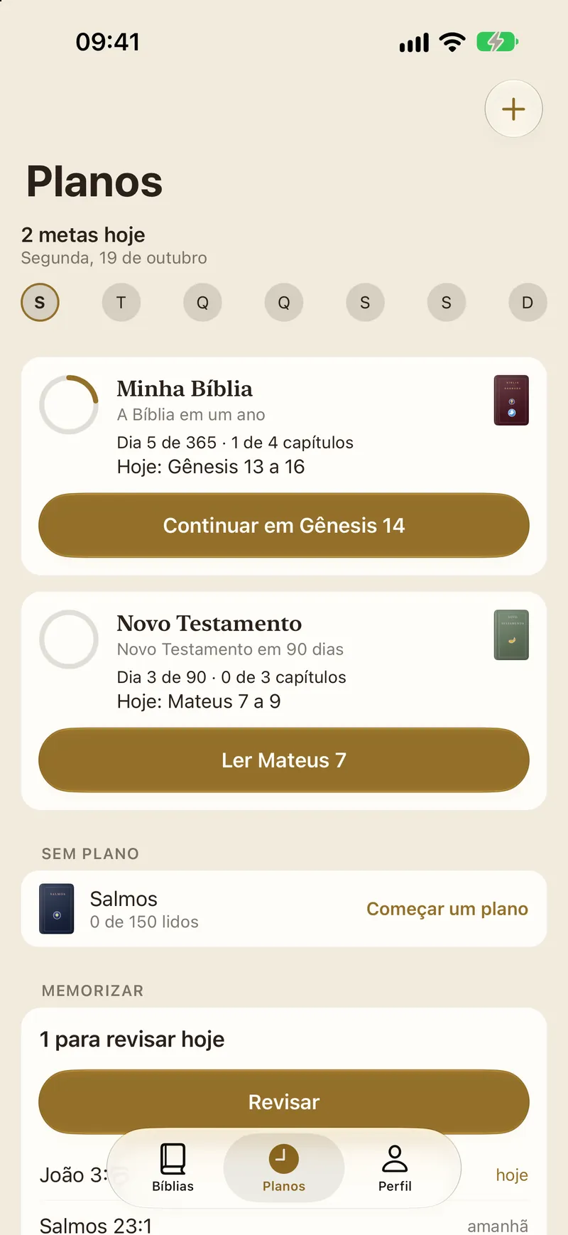 The Plans tab with the Today cards and the day ring